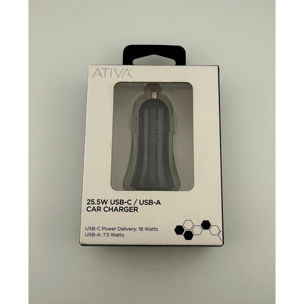 NEW Ativa Black Fast 18W Power Delivery Adapter 25.5W USB-C / USB-A Car Charger